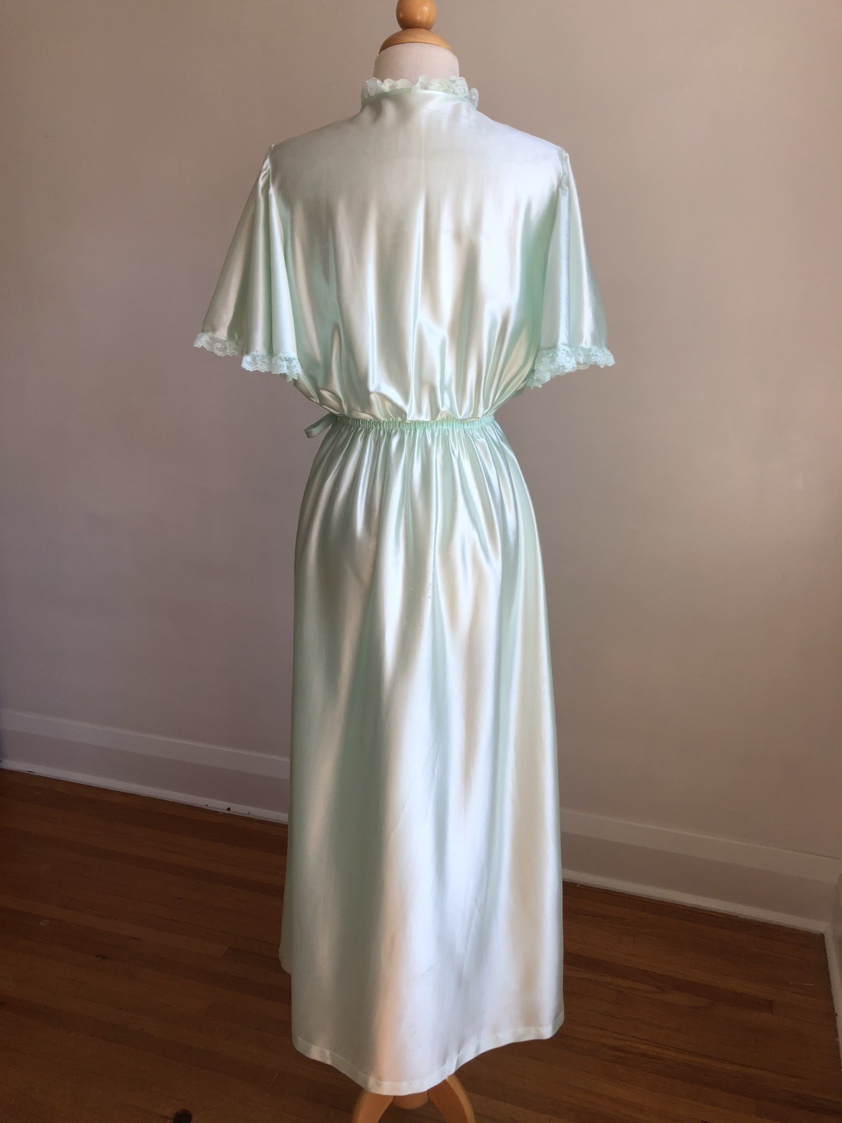 GORGEOUS VTG VAL MODE Blue Lacey Full-length Robe Dressing Gown Lingerie SZ M