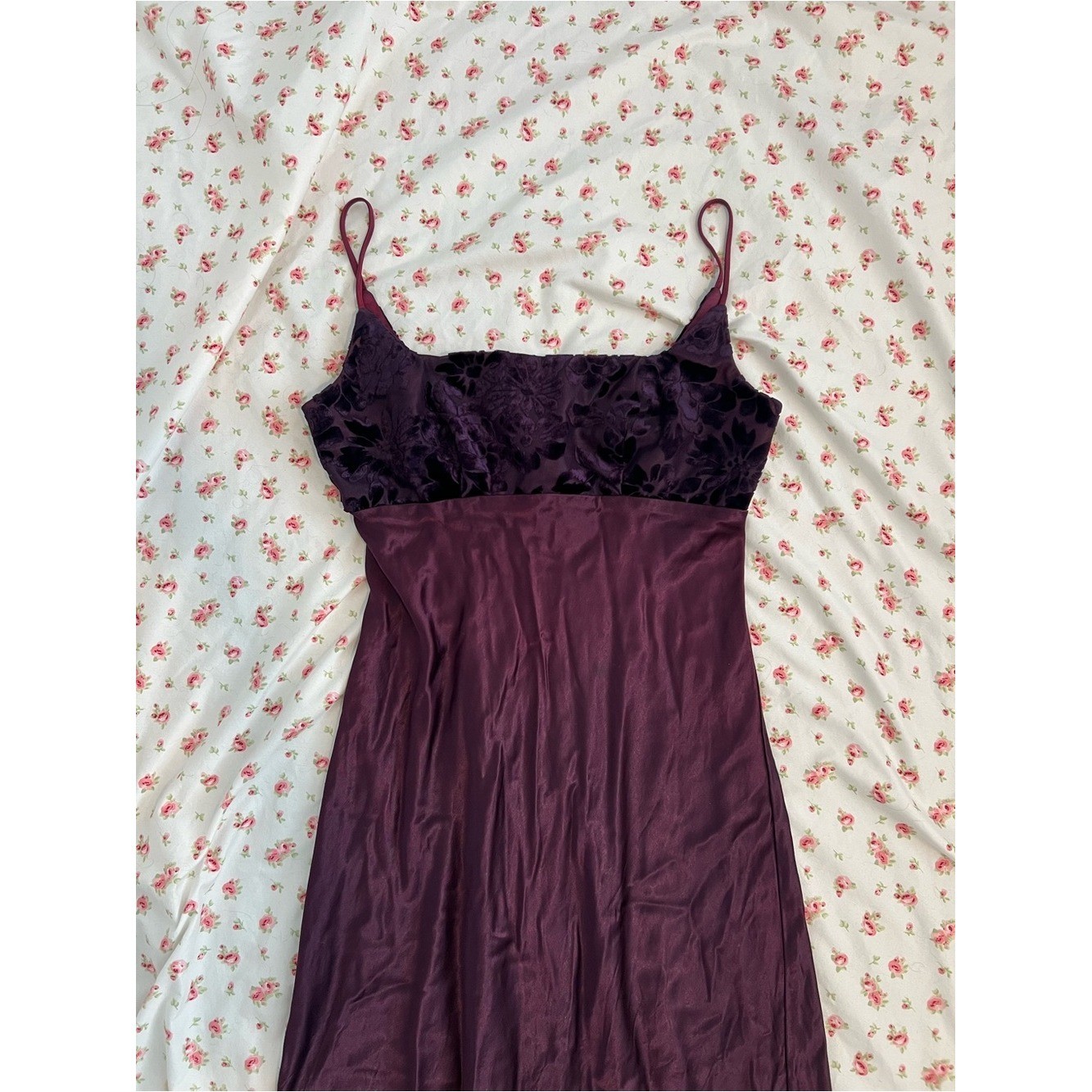 vintage y2k fairy whimsygoth deep purple velvet and satin babydoll evening dress
