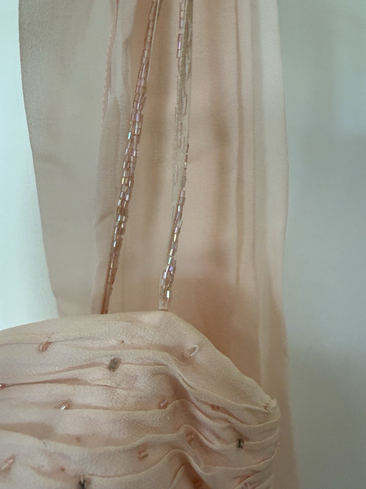 Bernshaw Vintage Pale Pink High Low Beaded Dress Gown 12 Flapper Fairycore