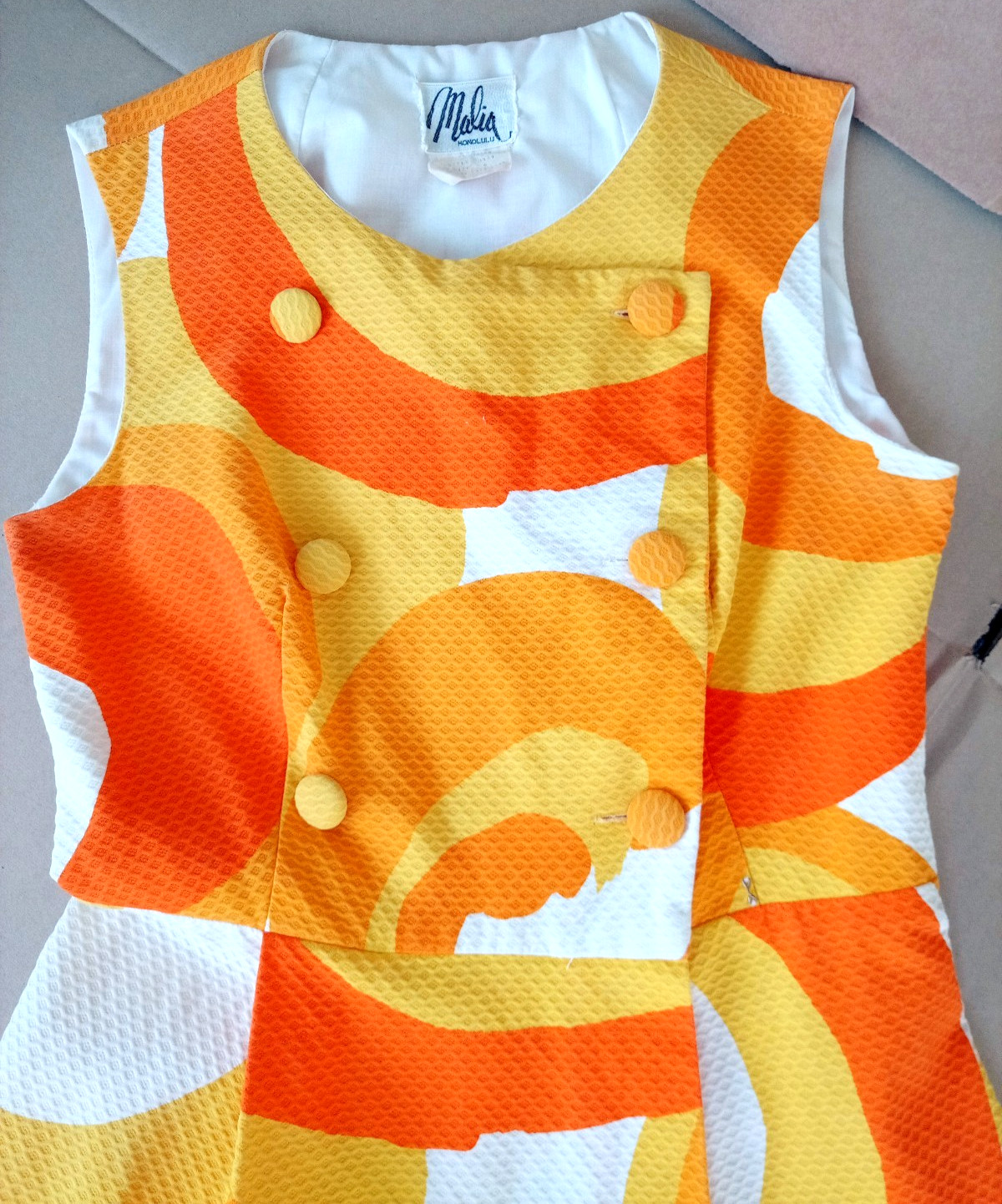 VTG Malia Hawaii 60s MCM Psychedelic Mod Gogo Mini Dress Atomic Orange SMALL