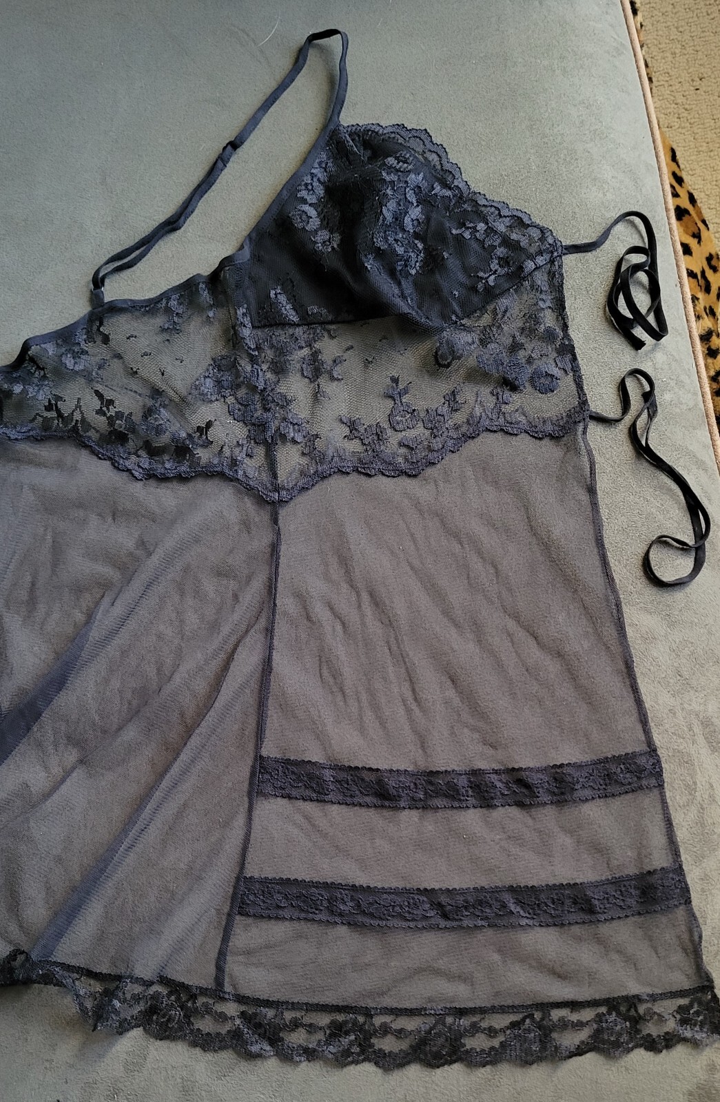 NWOT Vintage Victoria&rsquo;s Secret Black Sheer Teddy & Thong Panties Set Size Small