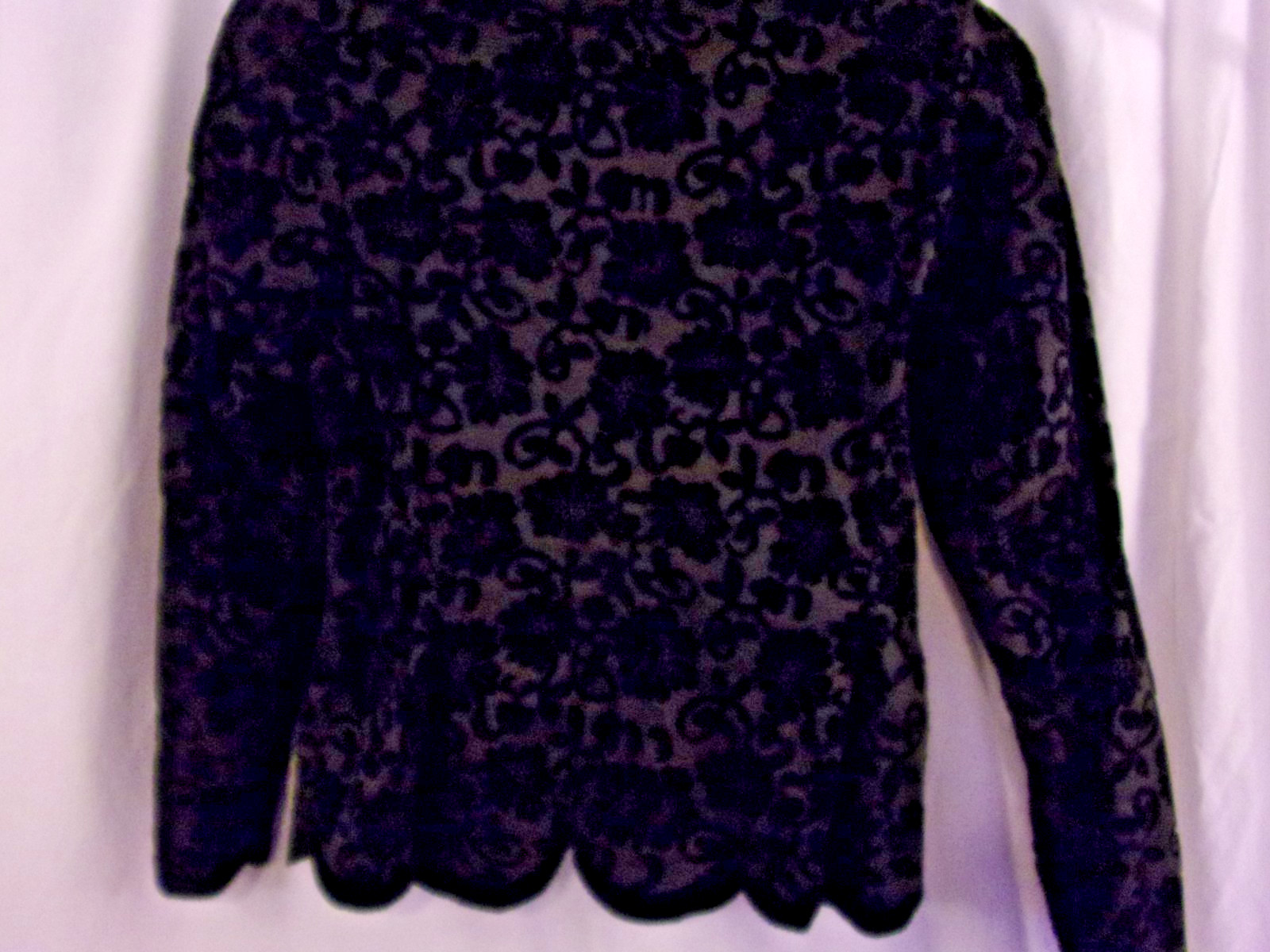 Vintage Janice Wainwright England Black Flocked Velvet Evening Jacket US 10