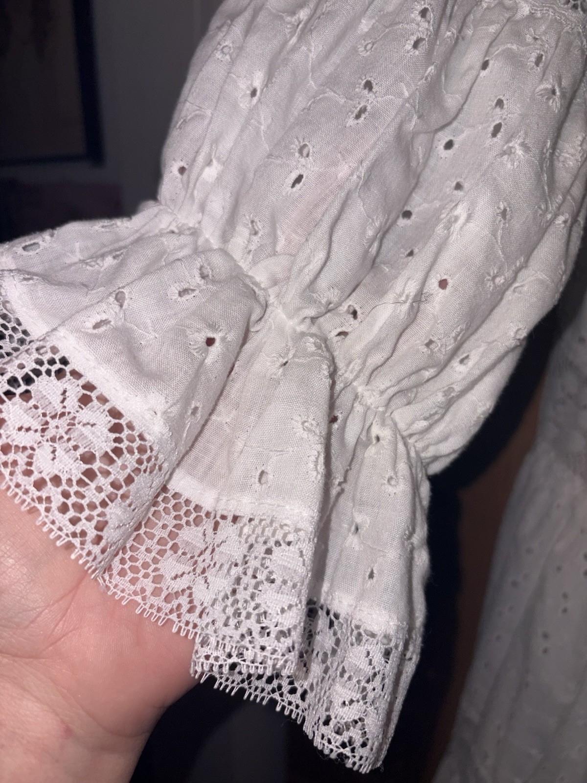 Vtg 70&rsquo;s David Brown CA Prairie Cottagecore Dress Tiered Eyelet L/XL READ Tag S