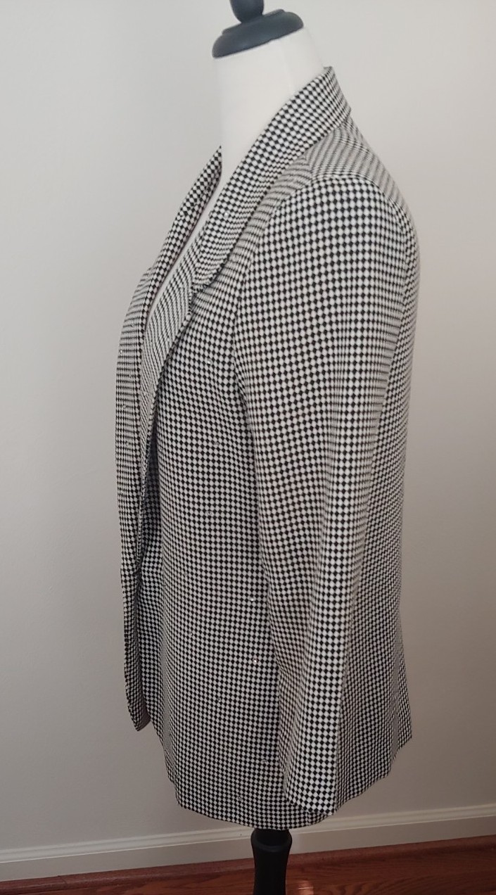 1990s Sportables Women&rsquo;s M Black/White Diamond Pattern Blazer Jacket/Rhinestones