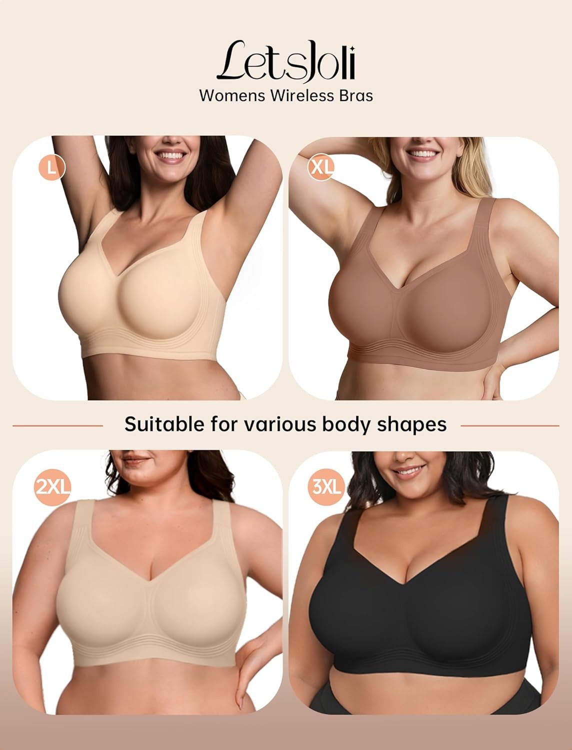LetsJoli Bras for Women Supportive Wireless Push Up Bra Full Coverage No