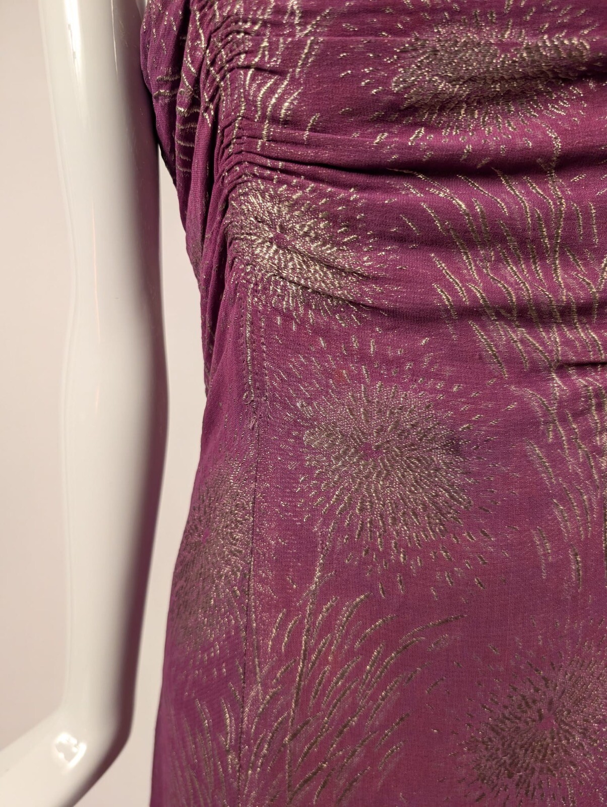HOLLYWOOD GLAMOUR 1930’S METALLIC GOLD LAME BROCADE FUCHSIA LONG DRESS 