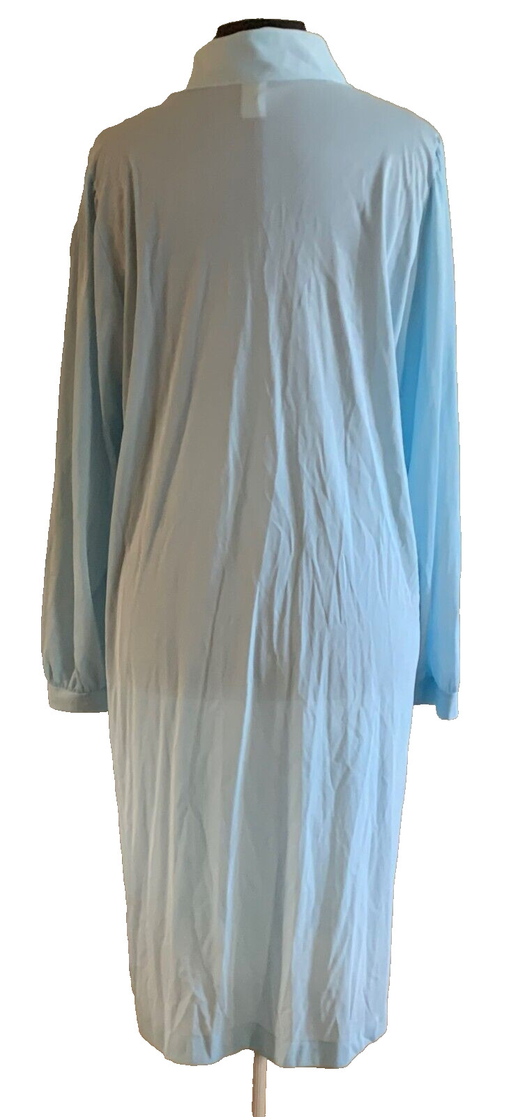 Vtg Blue Nylon Button Front Lace Flowers Robe House Coat Texsheen NEW – Sz L