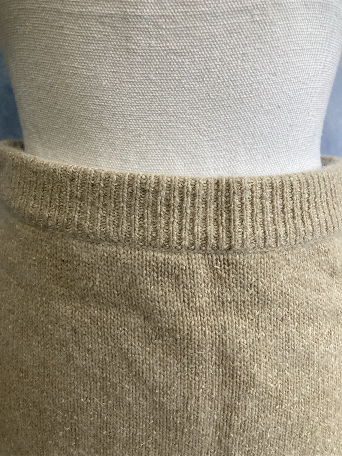 VTG 90s I.B. Diffusion Knit Skirt Medium Beige Cream Silk Blend Angora Lambswool
