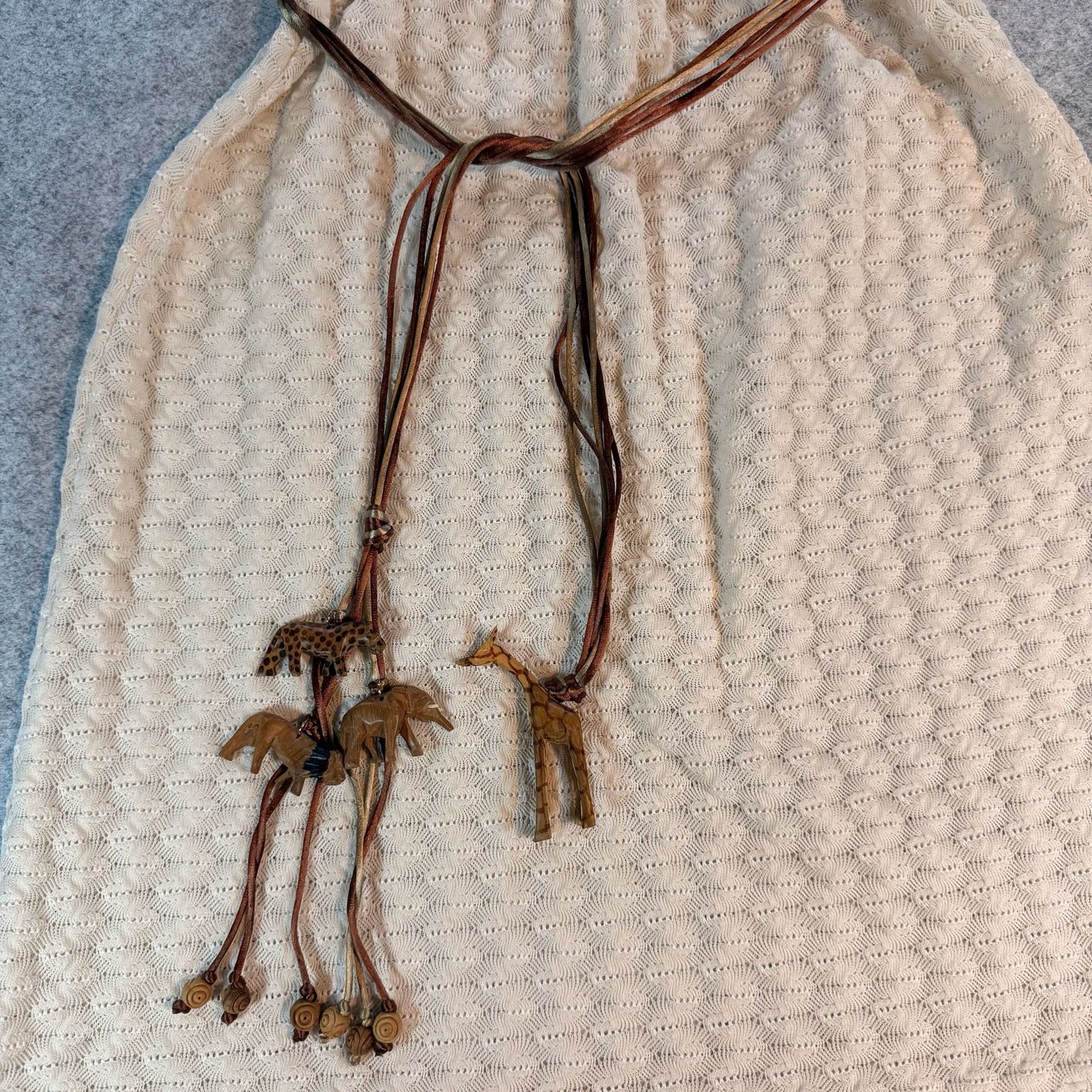Vintage Lady Blair Ivory Textured Knit Dress Animal Belt USA Size 10 70s Boho