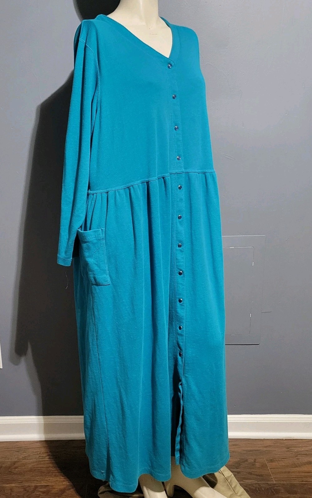 Vintage Shirt Dress 2X 26/28 Nightgown Lounge Pockets Knit Cotton Cottage