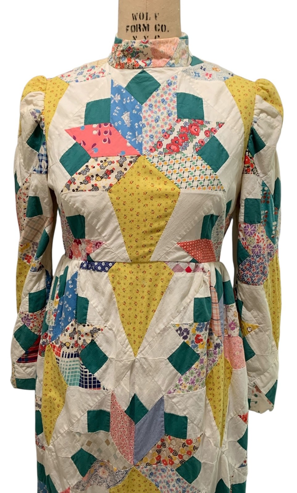 Vintage 70s Women&rsquo;s Antique Quilt American Folk Art LS Dress – Sz S/M – Wedding