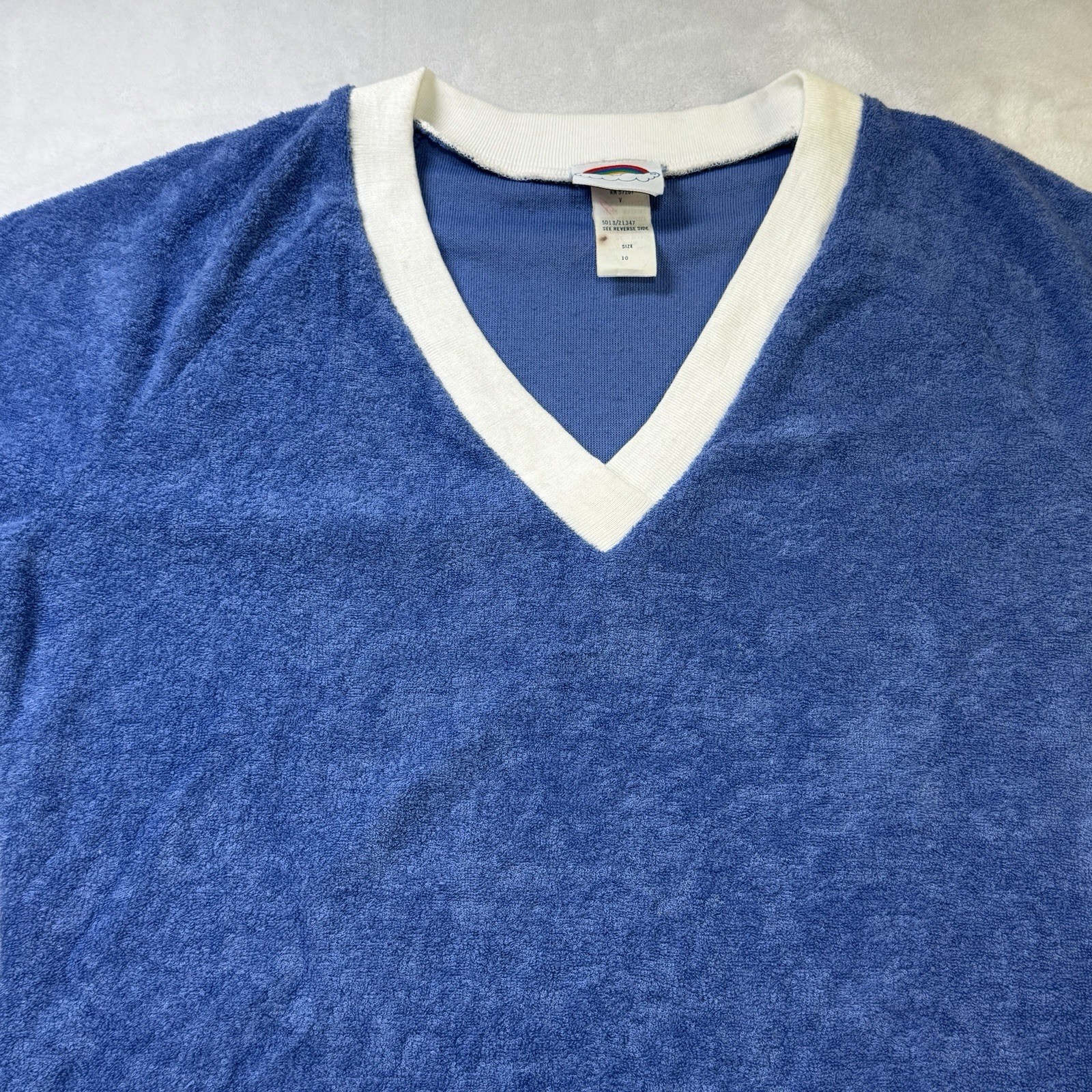 Vintage 70s Rainbow Terry Cloth Cover Up Dress Blue White Size 10