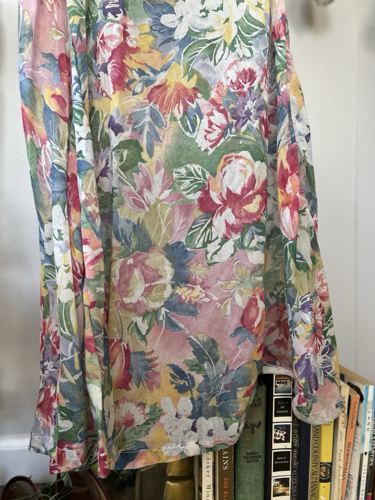 Vintage 90s Watercolor Floral Maxi Dress Sheer Chiffon Kimono Sleeve Boho M L