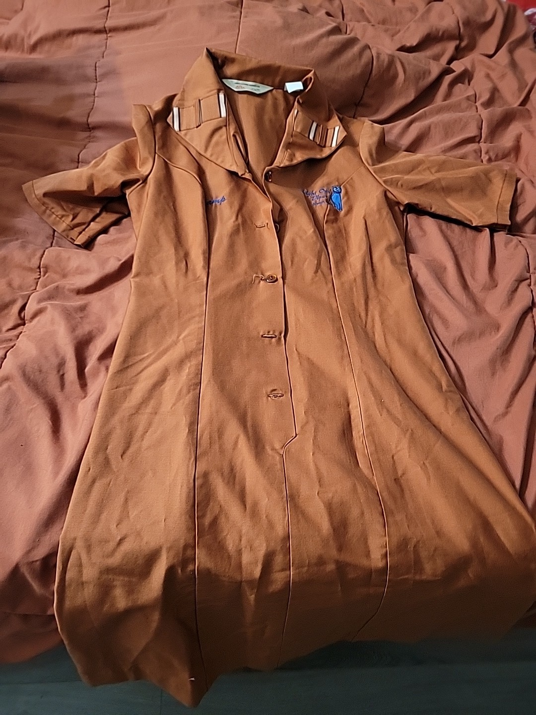 1970&rsquo;s NIGHT OWL DINER Womens Vintage Restaurant Uniform Orange Dress Outfit 8
