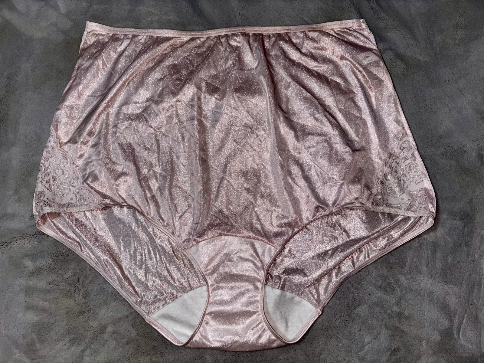 Vtg Shadowline Shiny Nylon & Lace Granny Panty Full Cut Brief Plus 3XL 3X New
