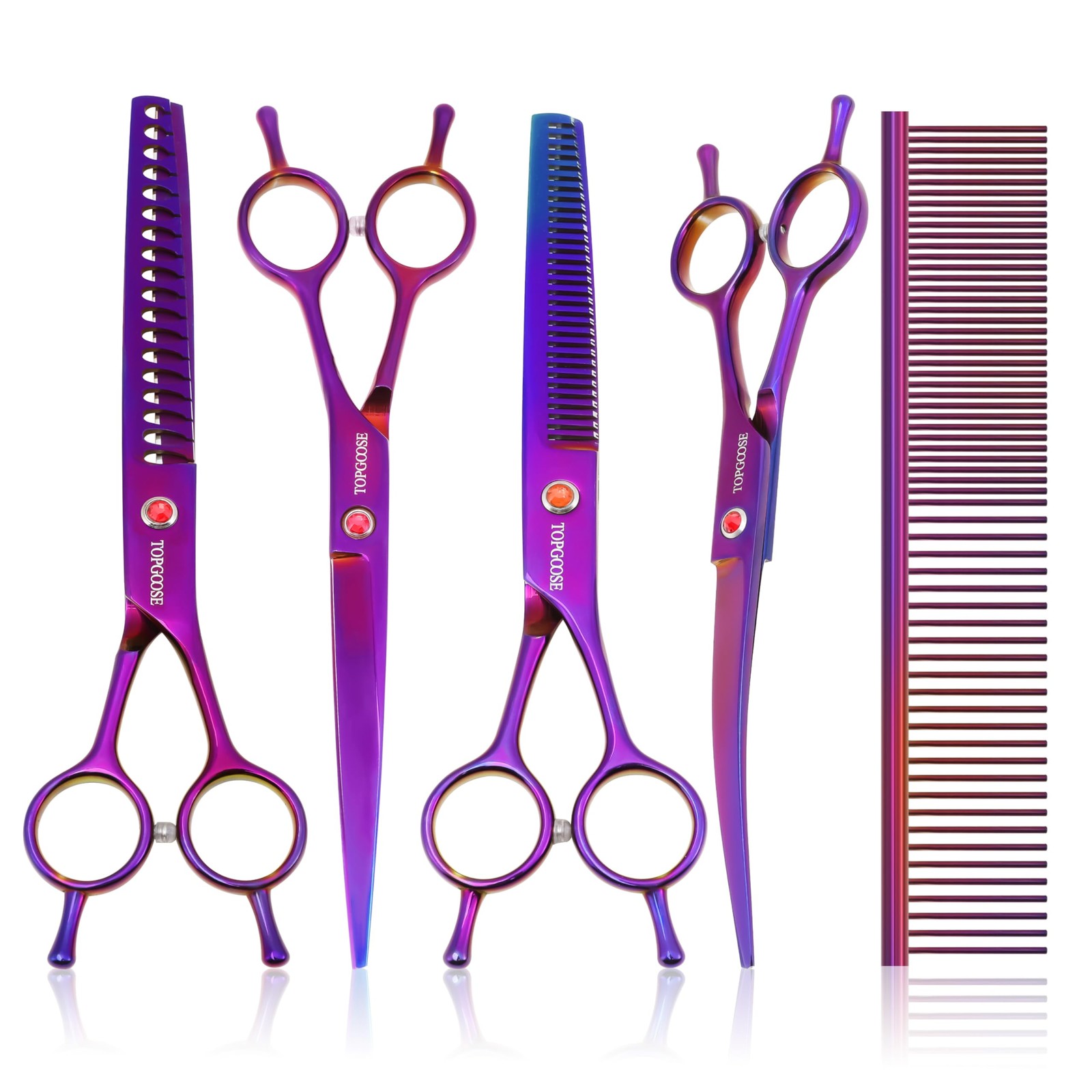 TOPGOOSE Dog Grooming Scissors Kit, Professional 6 in 1 Pet Scissors Sharp Shear