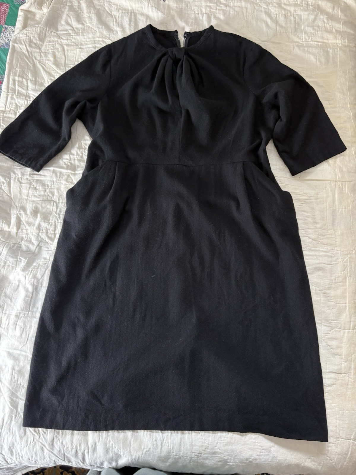1940s Handmade (?) Vintage Black Formal Cocktail Plus Size Wool Dress Size 18/20