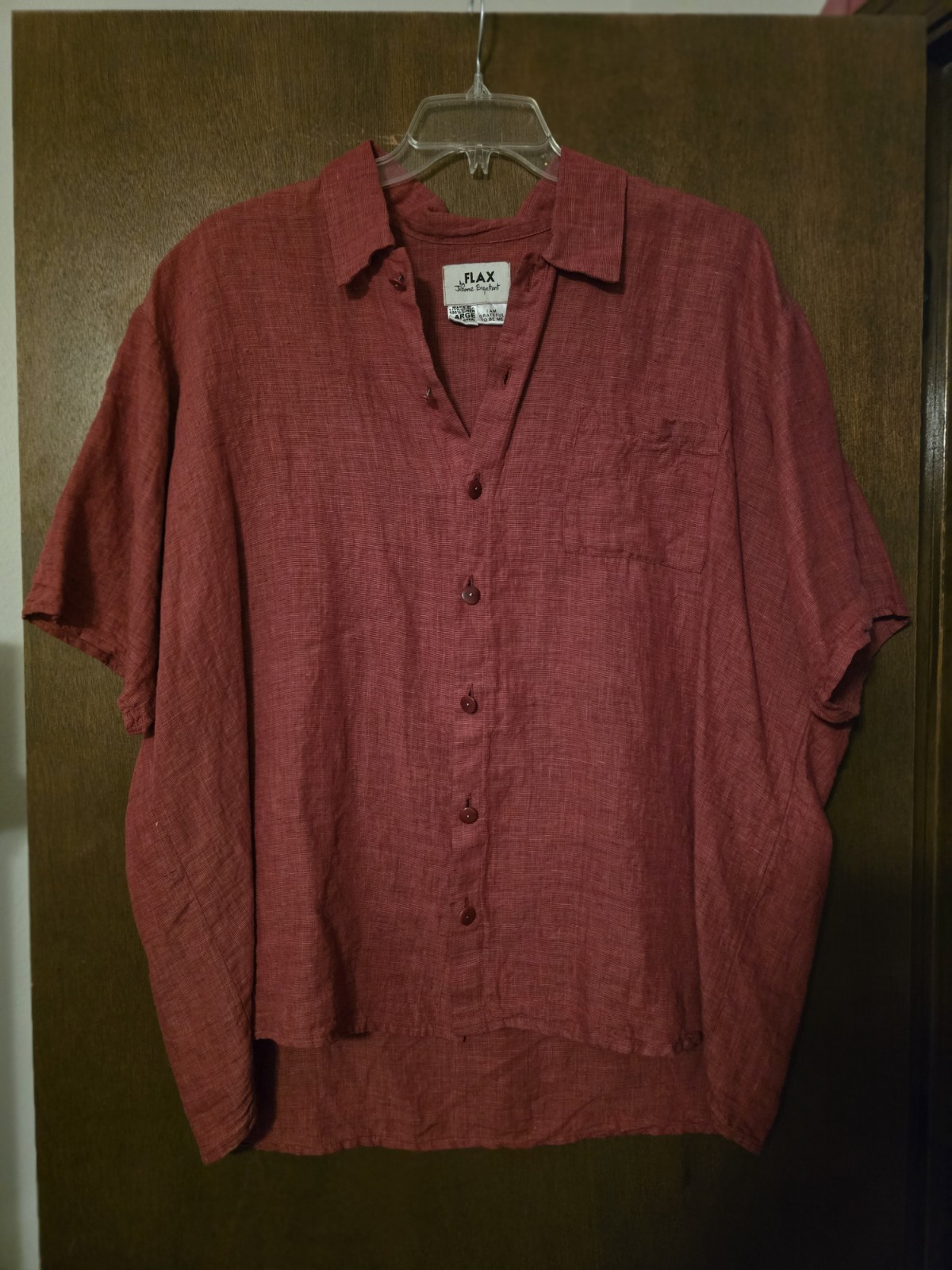 VTG FLAX/JEANNE ENGELHART LG TERRACOTTA LINEN RELAXED UNISEX SHIRT NEVER WORN!!