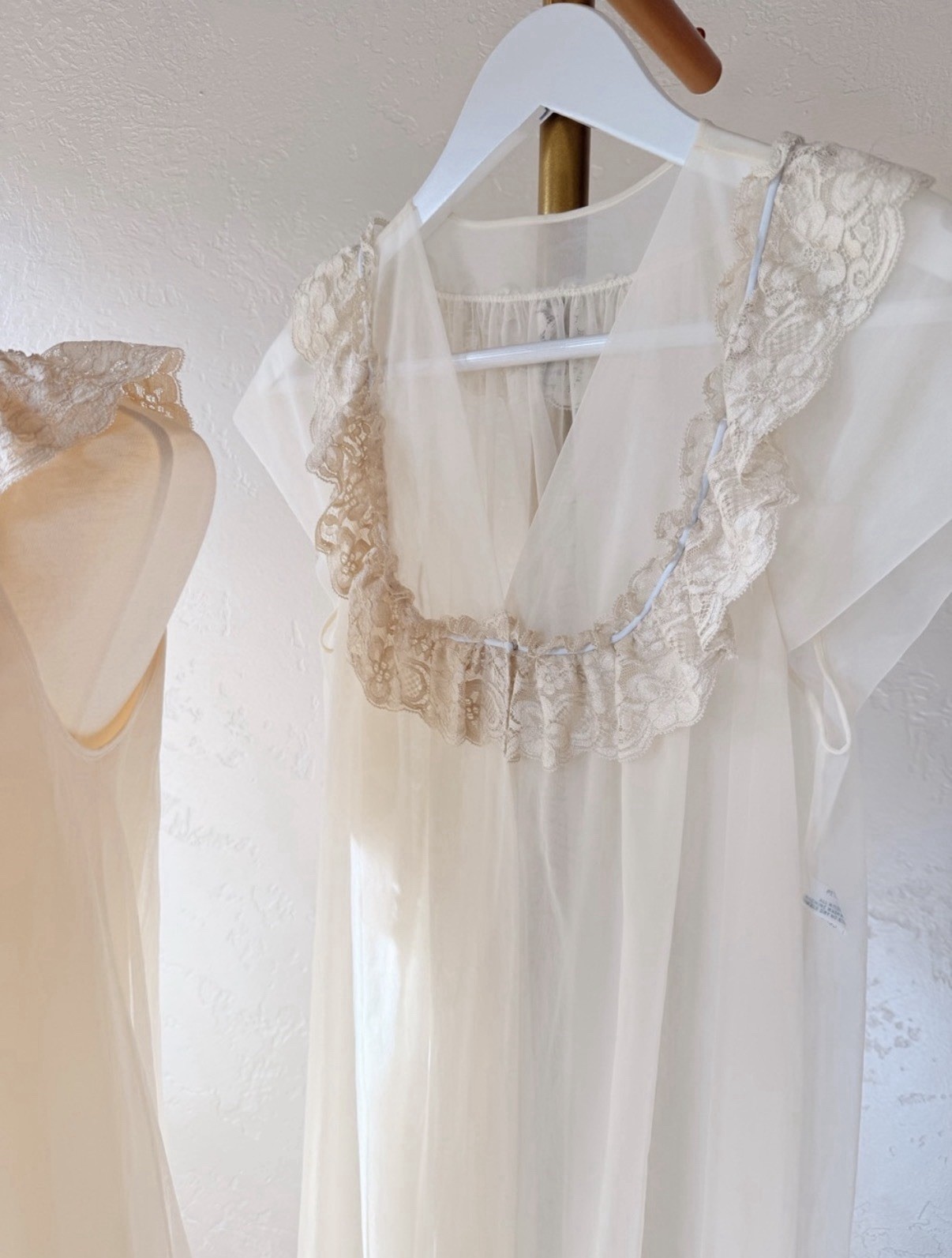 Vintage Shadowline Peignoir Set | Sheer Ivory Nightgown & Robe Lace Romantic XS