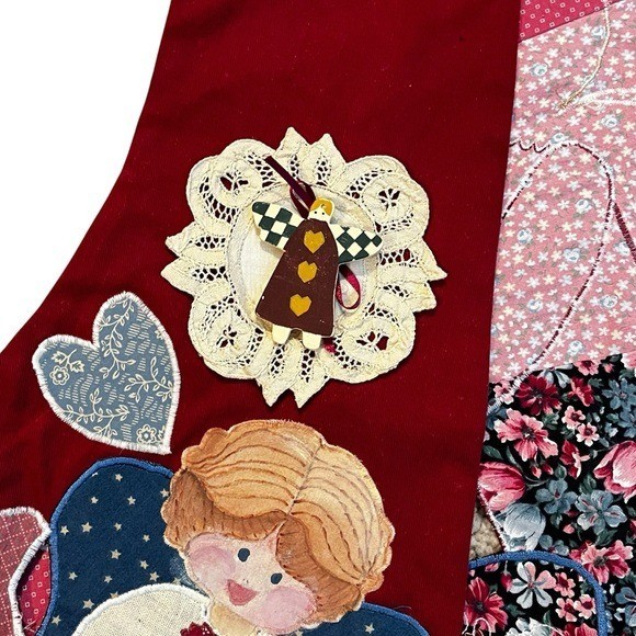 Handmade Angel Vest Patchwork Applique Embroidery Hearts Cottagecore 80s Teacher
