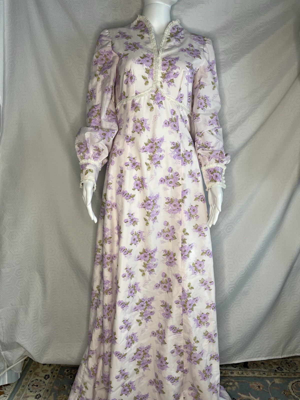Vtg 70s Dress Flower Child Hippie Garden Fairy Purple Prom Long