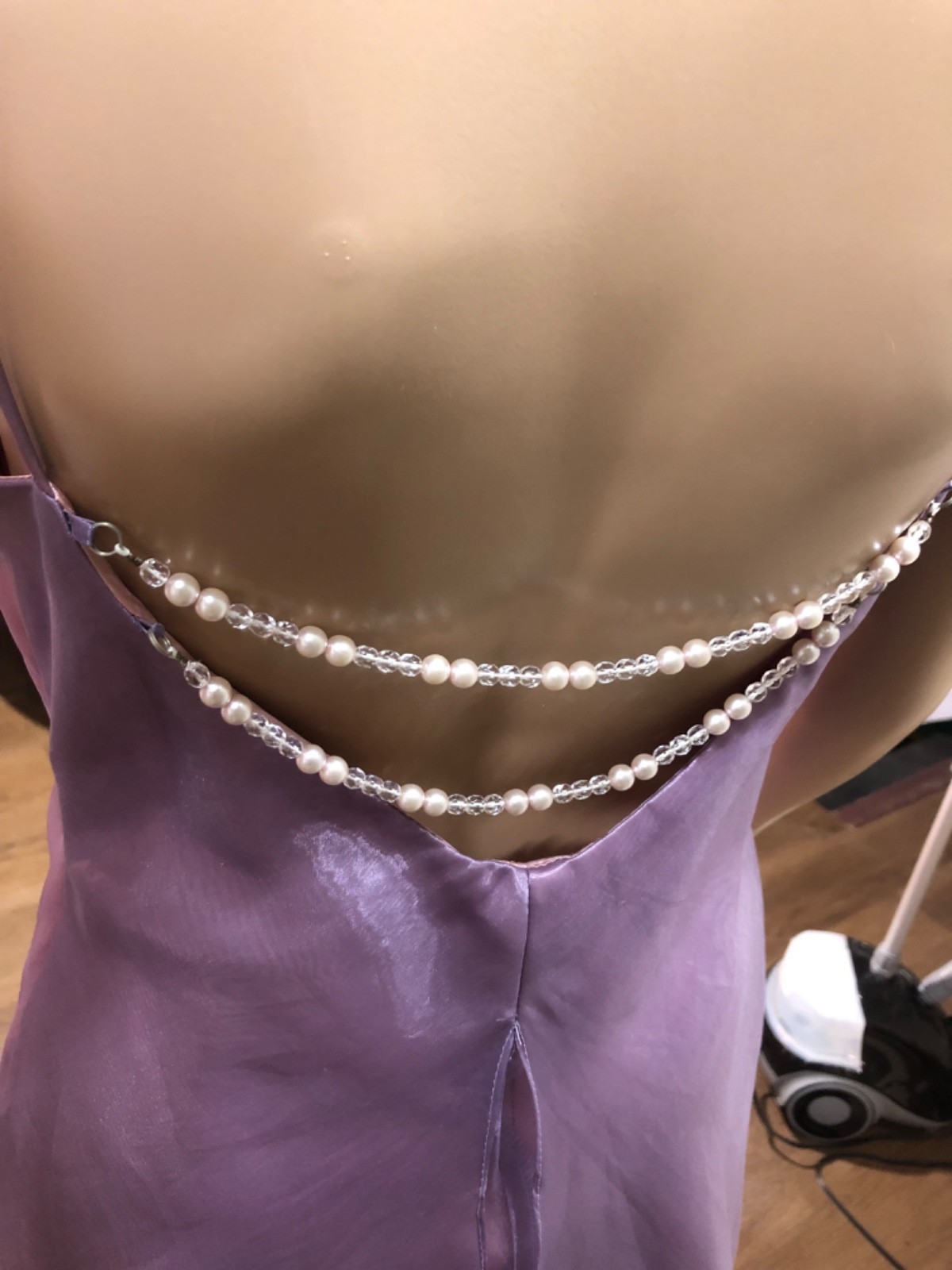 Vtg 90s Scott McClintock Beaded Low Back Gown 8 Purple Chiffon Pink Satin Slip