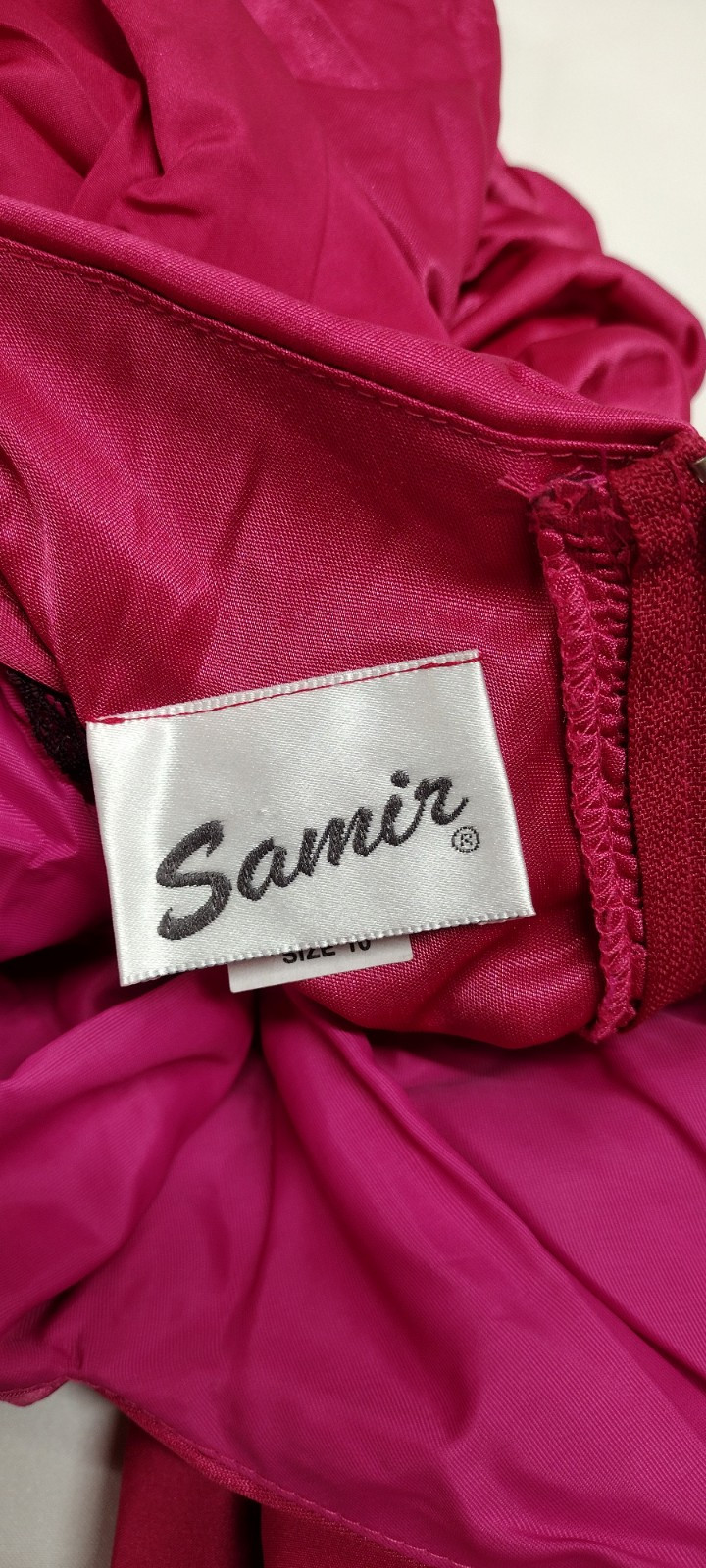 1980s Couture Dress Pink Fuchsia Balloon Sleeve Rhinestone Buttons SAMIR 80s M