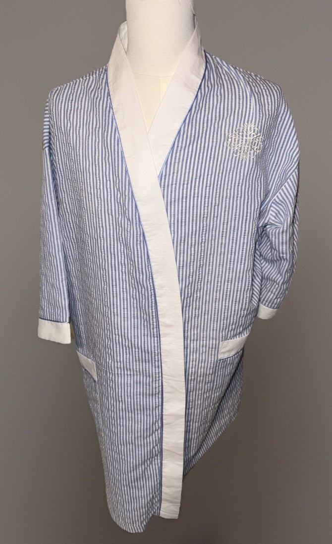Vintage Stan Herman Signature II Blue/ White Stripe Robe Size 1X (Extra Grande)