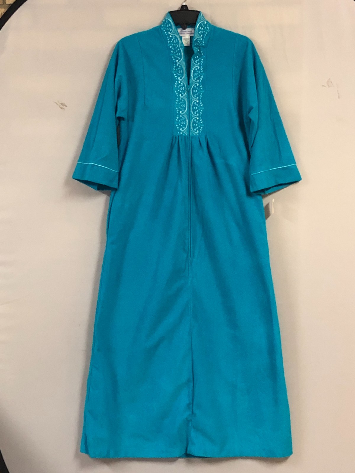 Vintage Goudchaux Soft Fleece Long Aqua Nightgown Robe Size Small Zip Closure