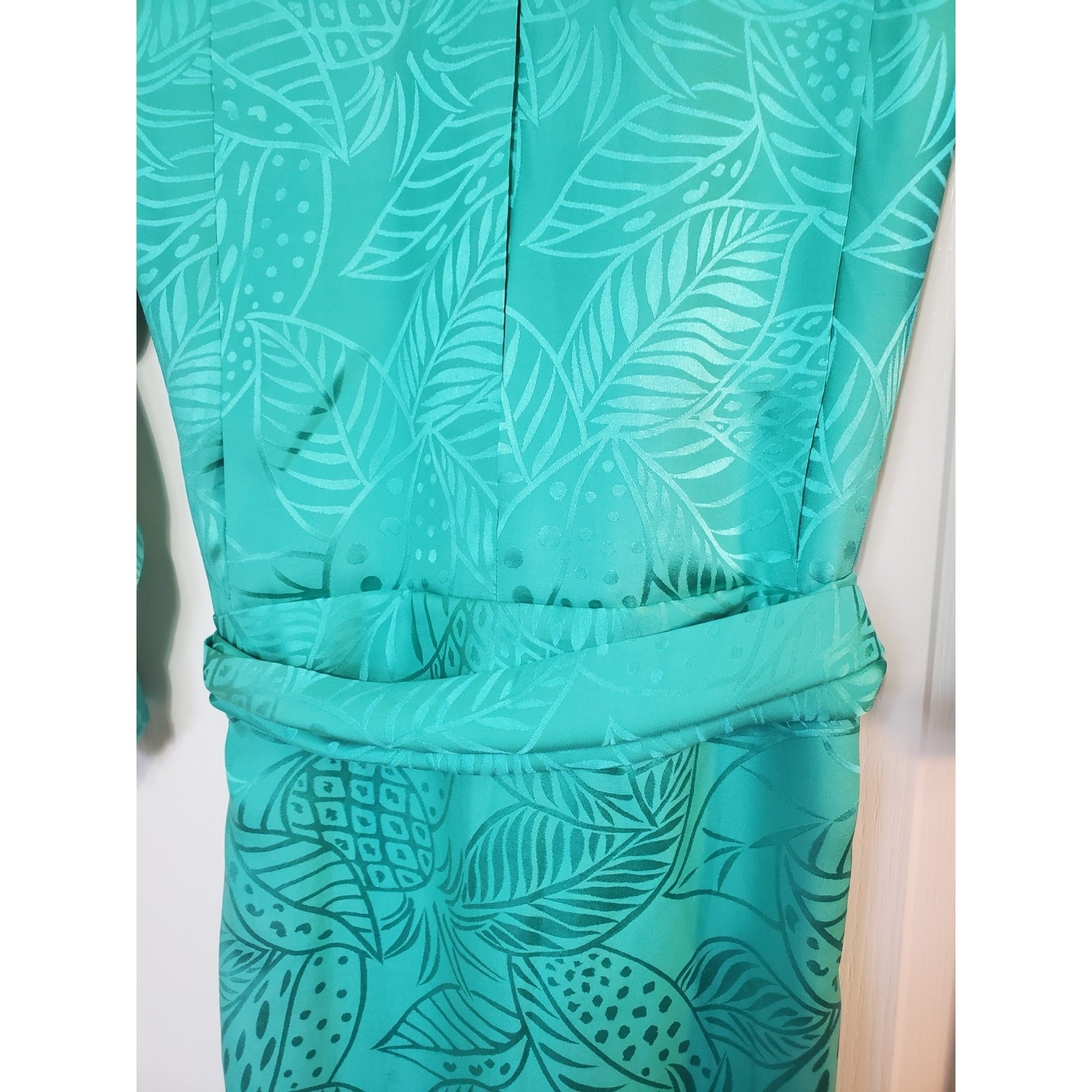Vintage Dynasty Green 100% Silk Blouson Tie Waist Satin Retro Mini Dress, Size 8