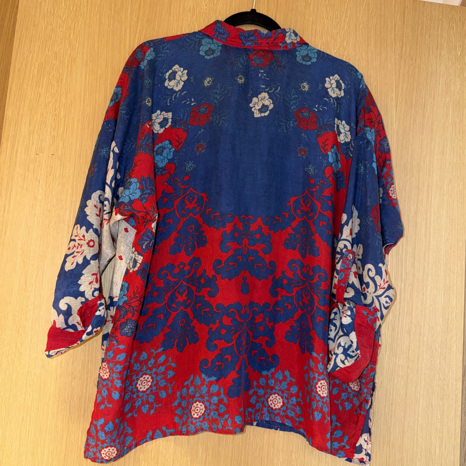 Johnny Was Silk Frame Tunic Multicolor Patchwork Boho Blouse oversized S