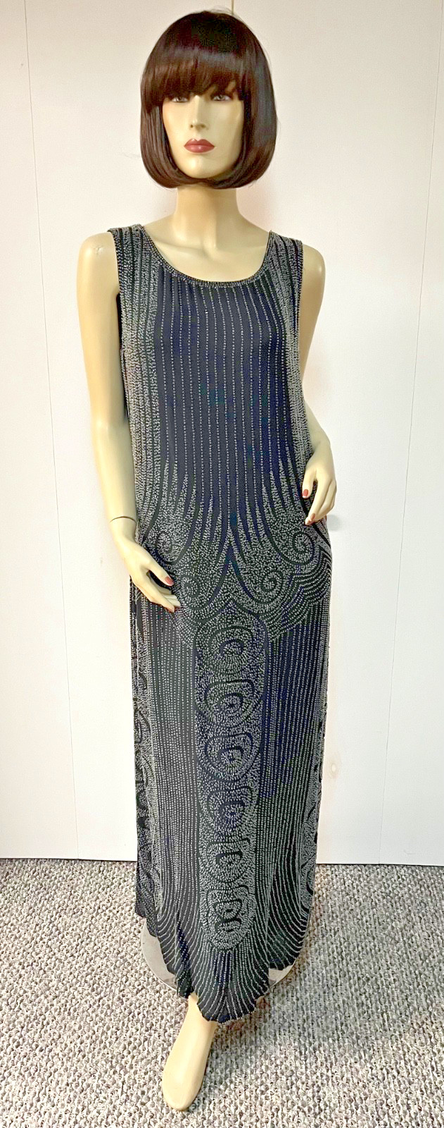 Vintage J Peterman 1920s Style Art Deco Beaded Silk Fever Dress Size 8 Bust 36-7