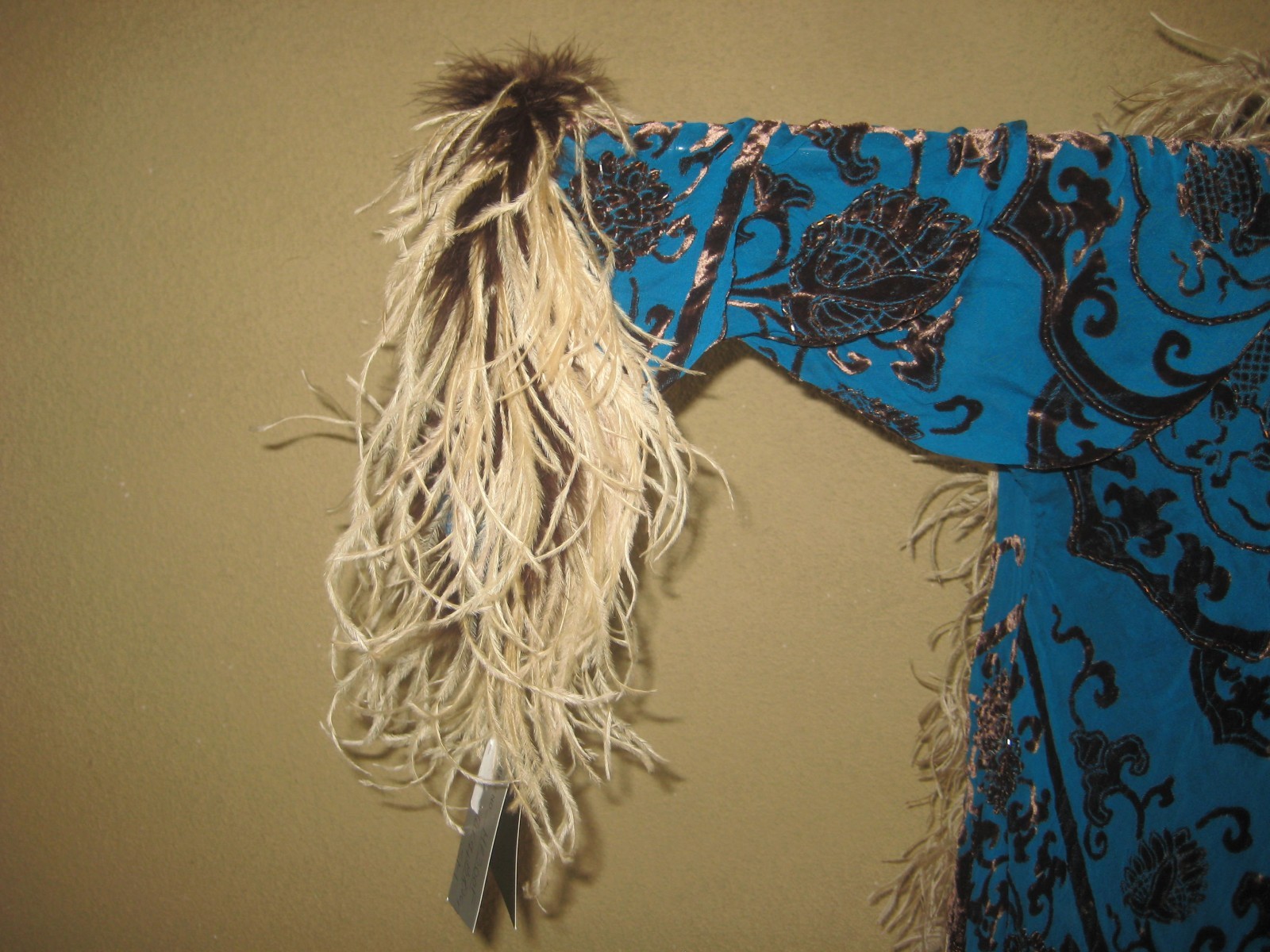 Vintage w/tag Mina Collection turquoise burnout kimono feathers sleeves wrap S/M