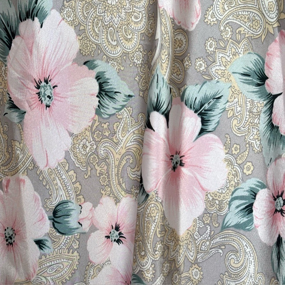 Vintage Satin Chemise Slip Dress 80&rsquo;s Coquette Ruffle Floral Pinup Girl Glam