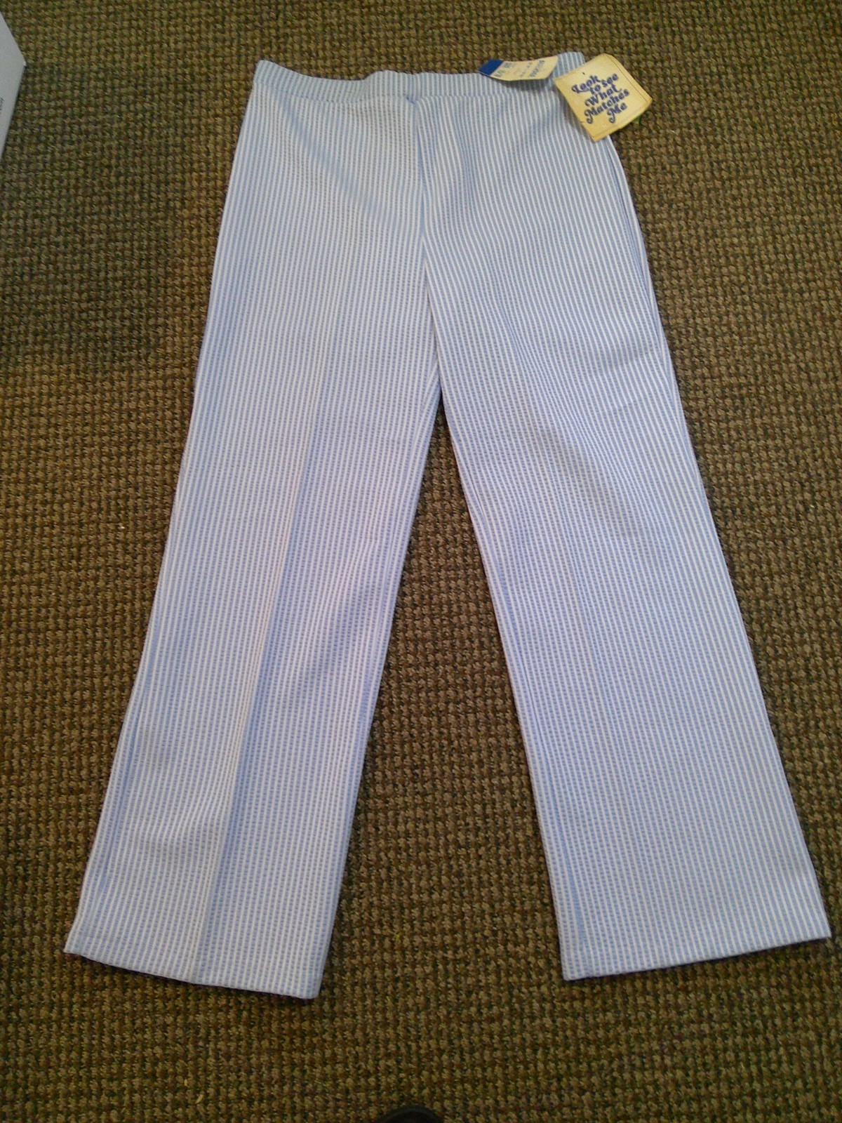 Vintage 70’s Women’s Lt Blue/White Pinstripe Double Knit Poly Pants 15/16 NWT