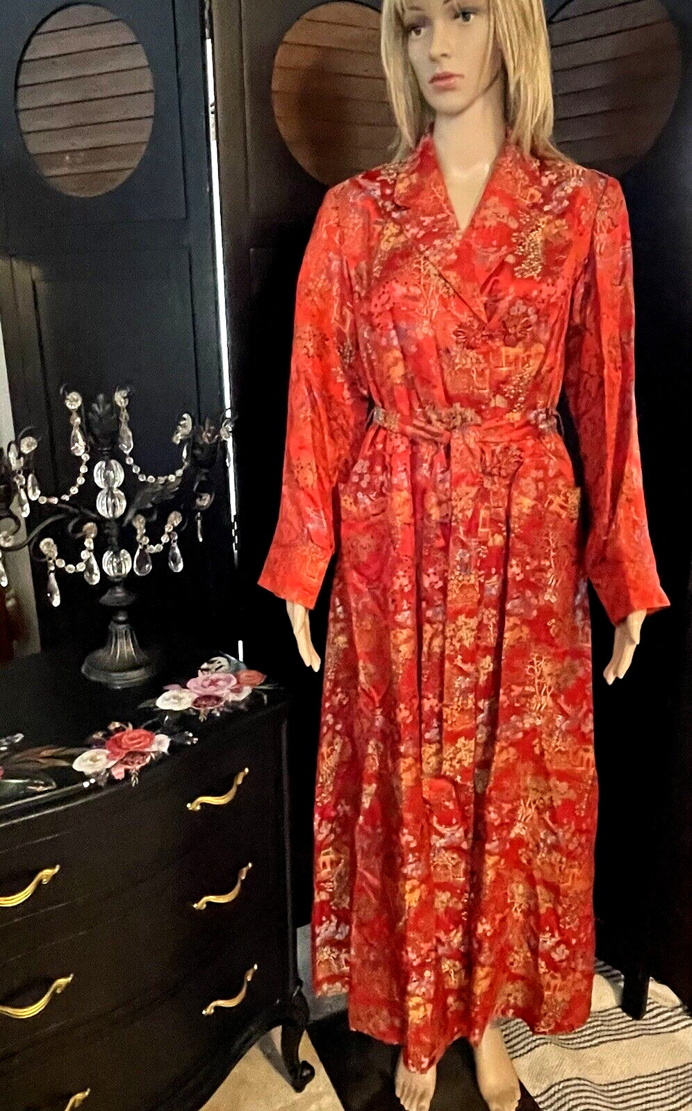 1960-70s Peony Brand Sz 32/4 Red Coat Dress Shanghai China Embroidered Jacket
