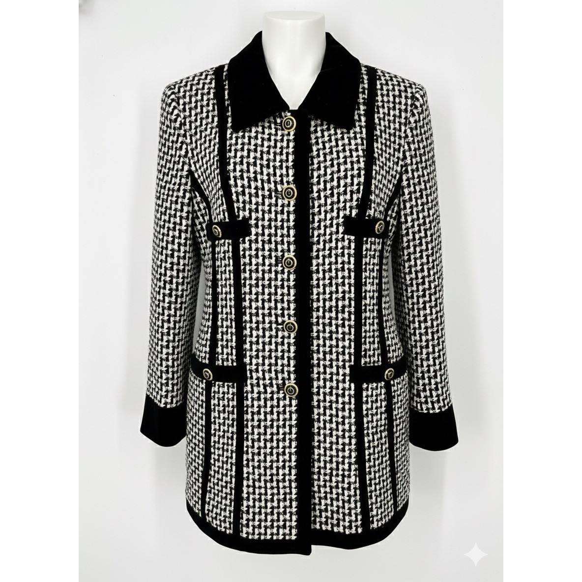 ESCADA by Margaretha Ley Houndstooth Blazer Jacket Tweed Velvet Size 40