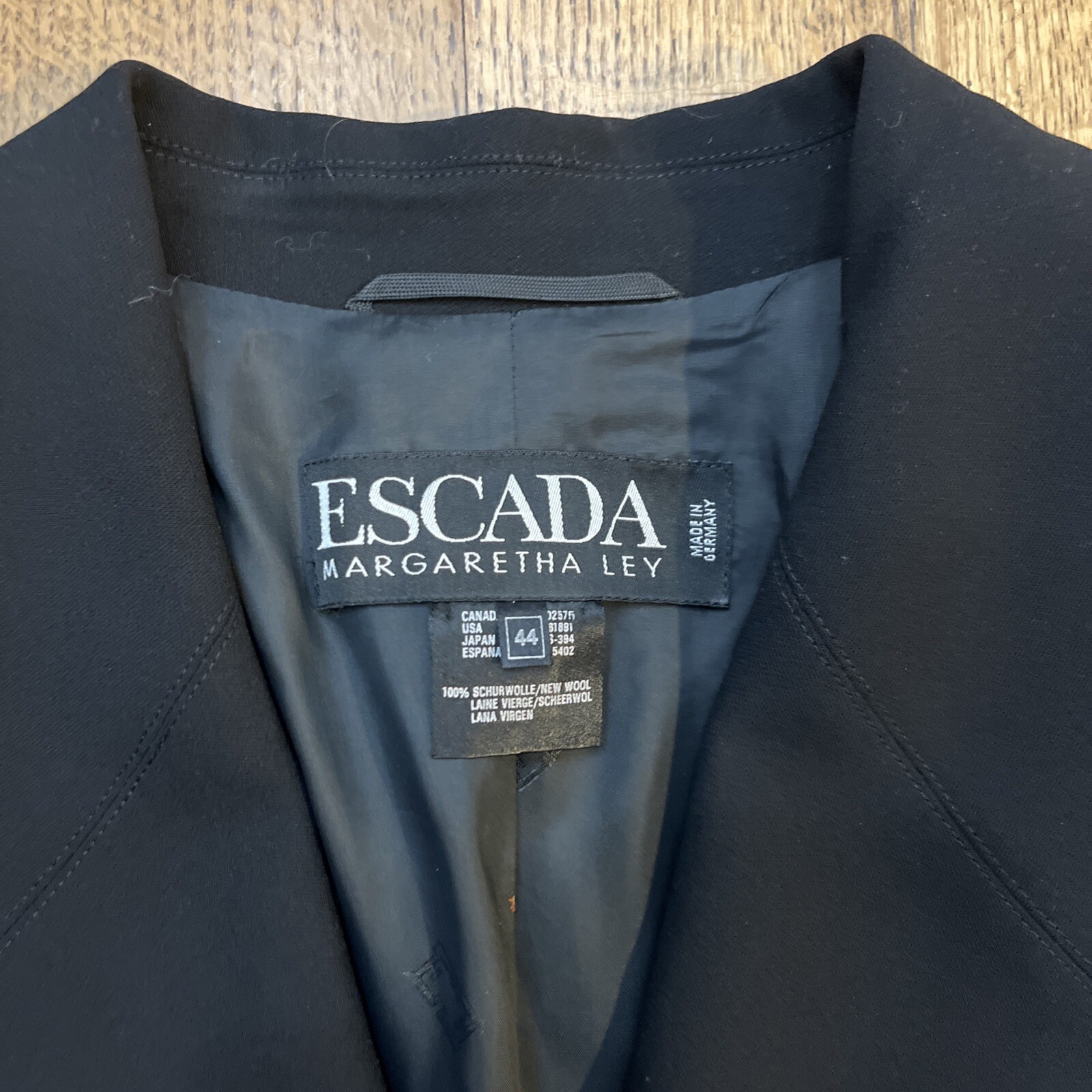 Escada Margaretha Ley Black Blazer 100% Wool Vintage Luxury Jacket, Women&rsquo;s 44