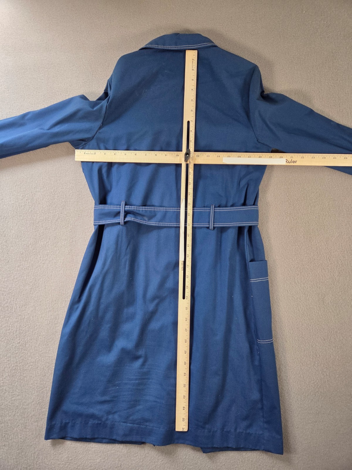 Vintage Trench Coat Womens Small Blue Mid Length Belted 70s Mod Press Daggar