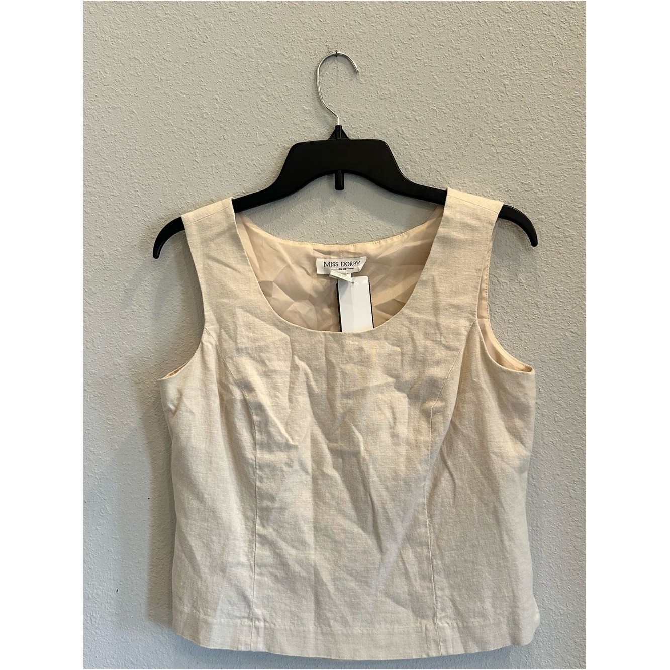Vtg Miss Dorby Cream Linen Blend Tank Top NWT Minimalist Tailored Scoop Neck