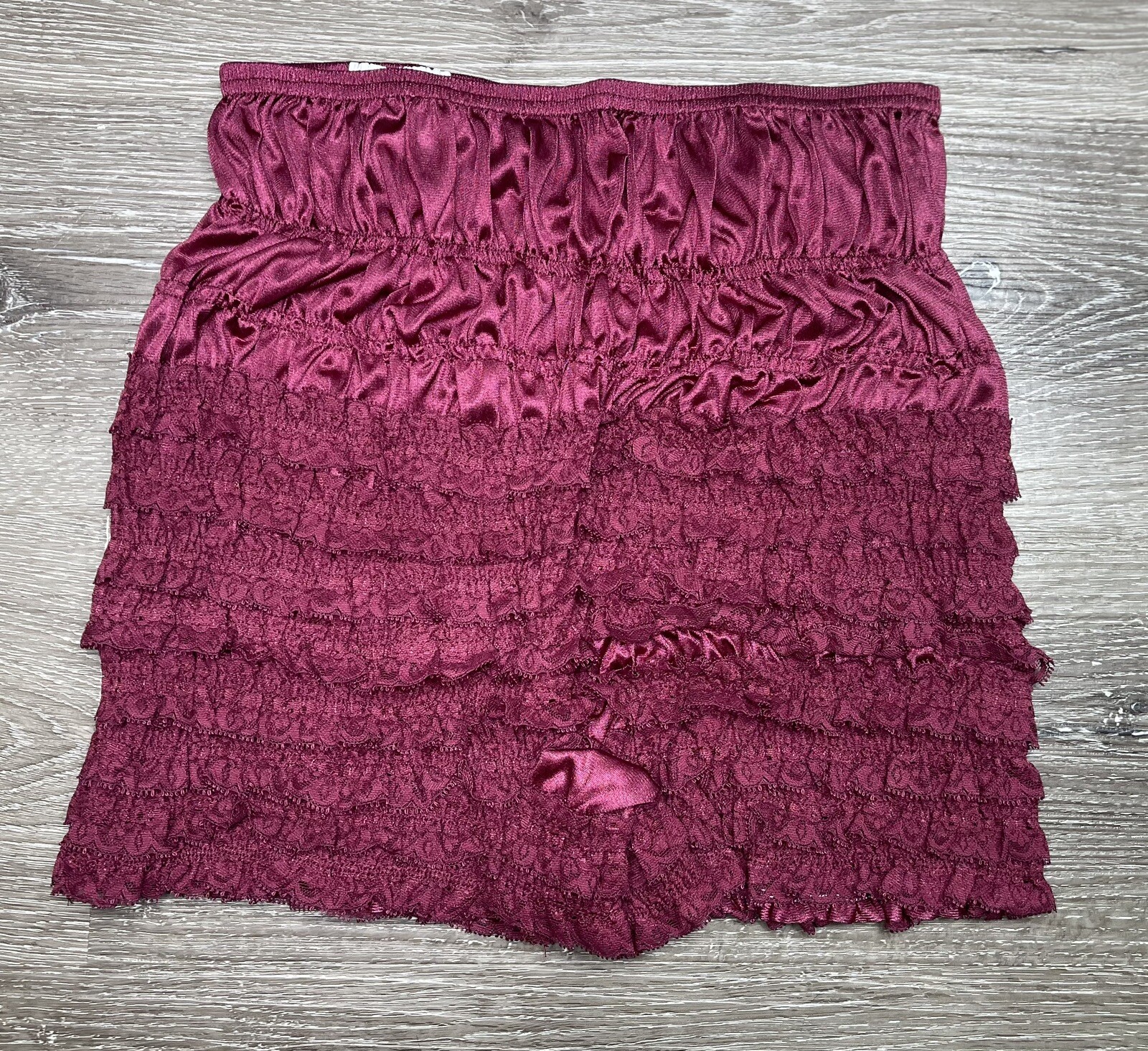 Vtg Nylon Ruffle Bloomer Knicker Panties NEW Large Malco Modes Silky Maroon NOS