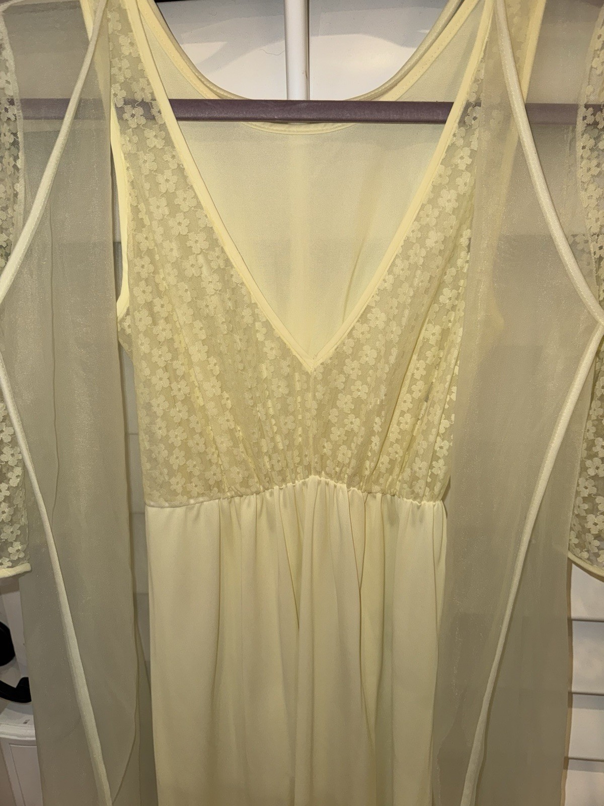 Vintage Yellow Chiffon Peignoir Nightgown Dress & Robe Lingerie Dixie Belle M