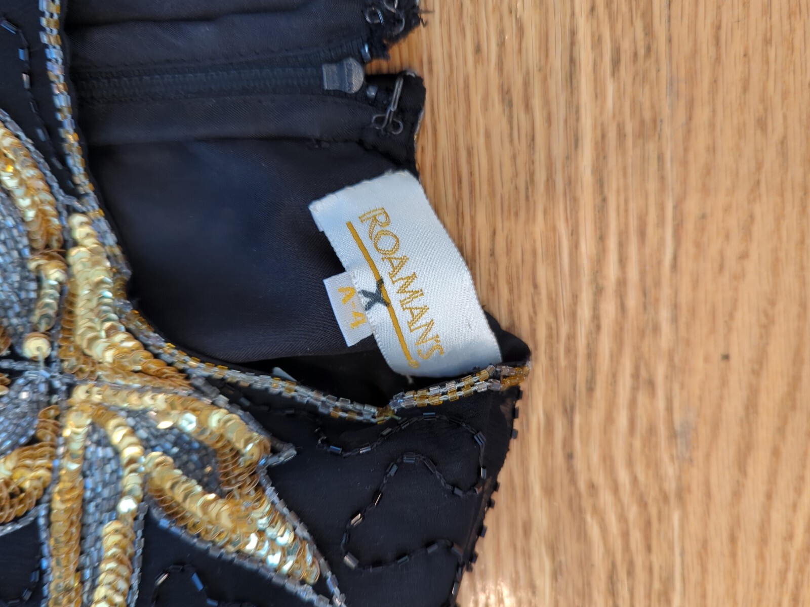 Vintage 80s Stenay black and gold sequin beaded silk blouse top M