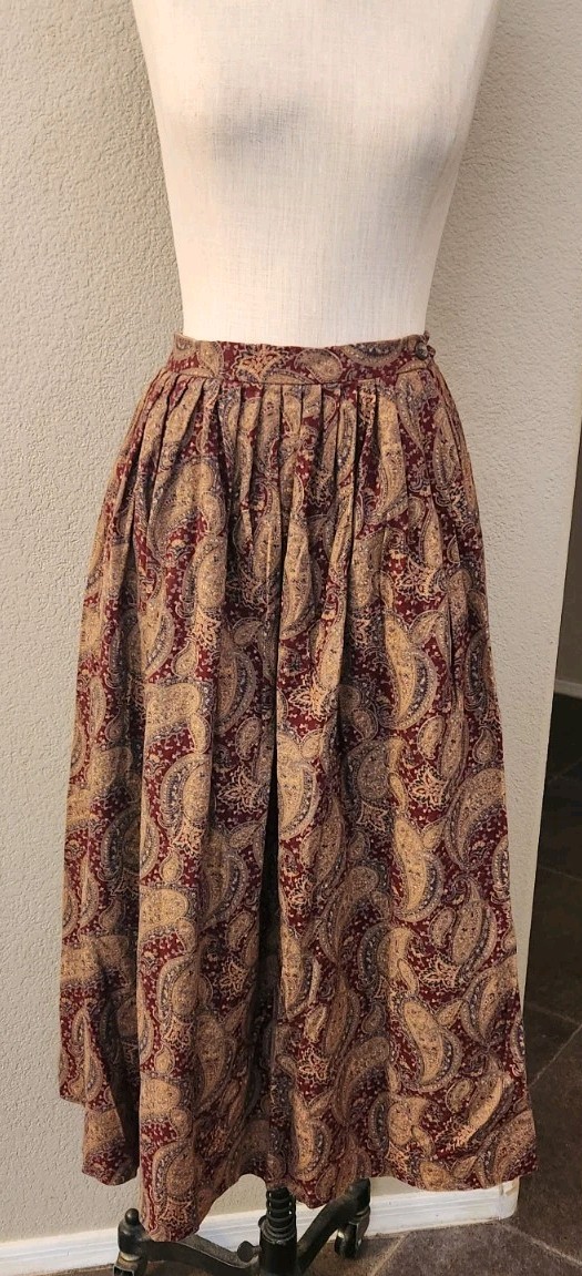 Vintage Polo Ralph Lauren Skirt Paisley 100% Cotton Midi Country Boho Small