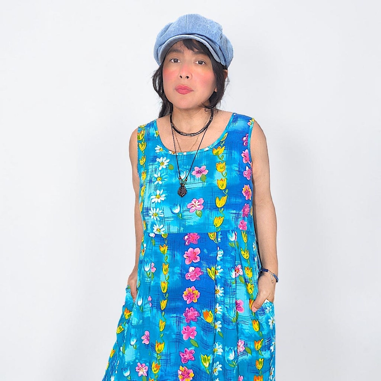 Jams World VTG 90s floral multicolor pockets boho fairy grunge slip midi dress M