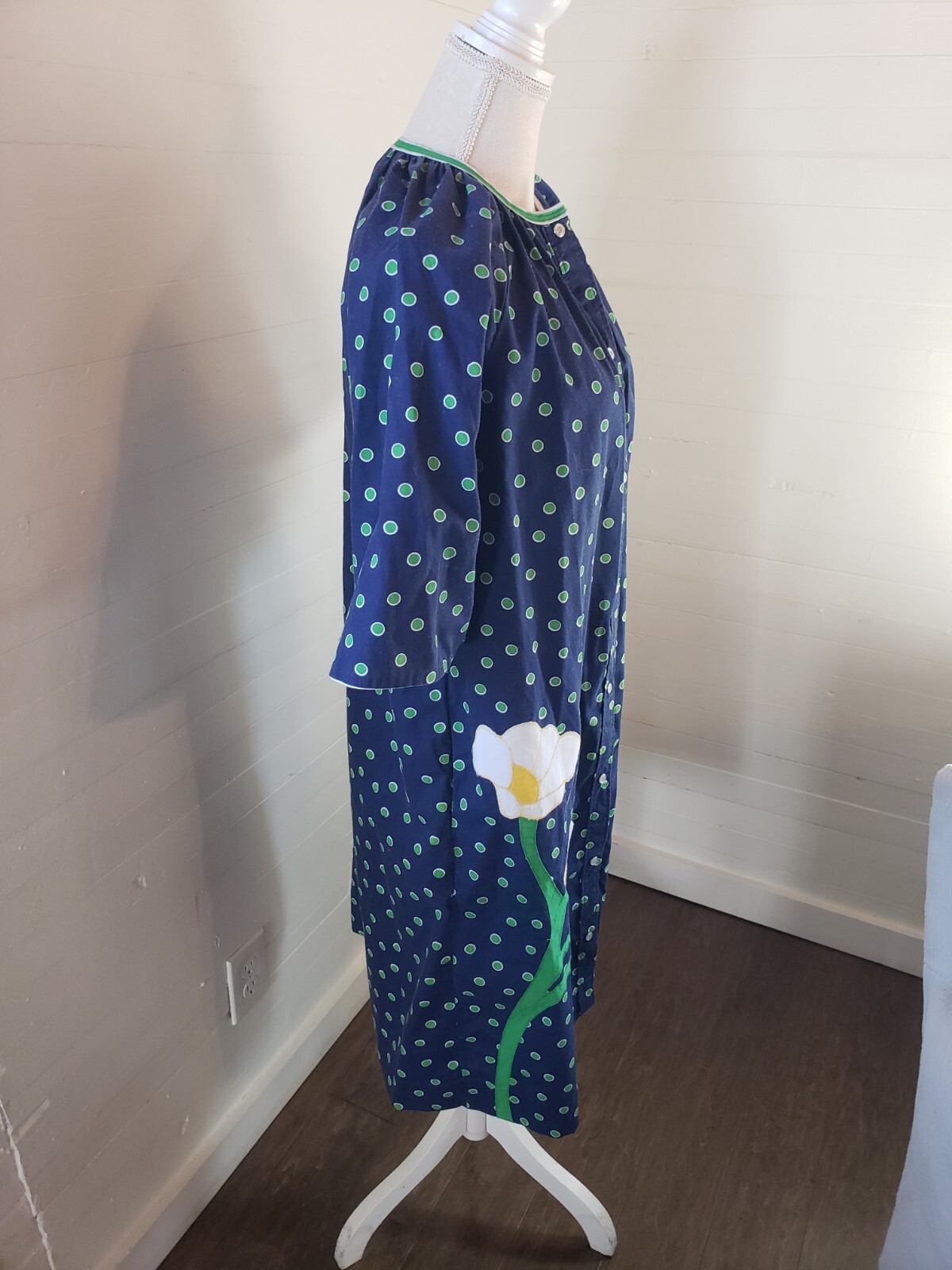 Vintage MODELS COAT Blue MultiColor Floral Snap Duster House Coat Pockets Med Lg