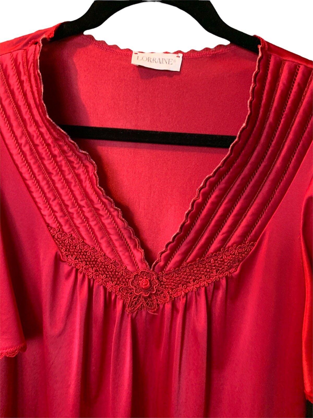 Red S/M Lorraine Silky Soft Nylon Peignoir Robe Nightgown Gown Grannycore Set