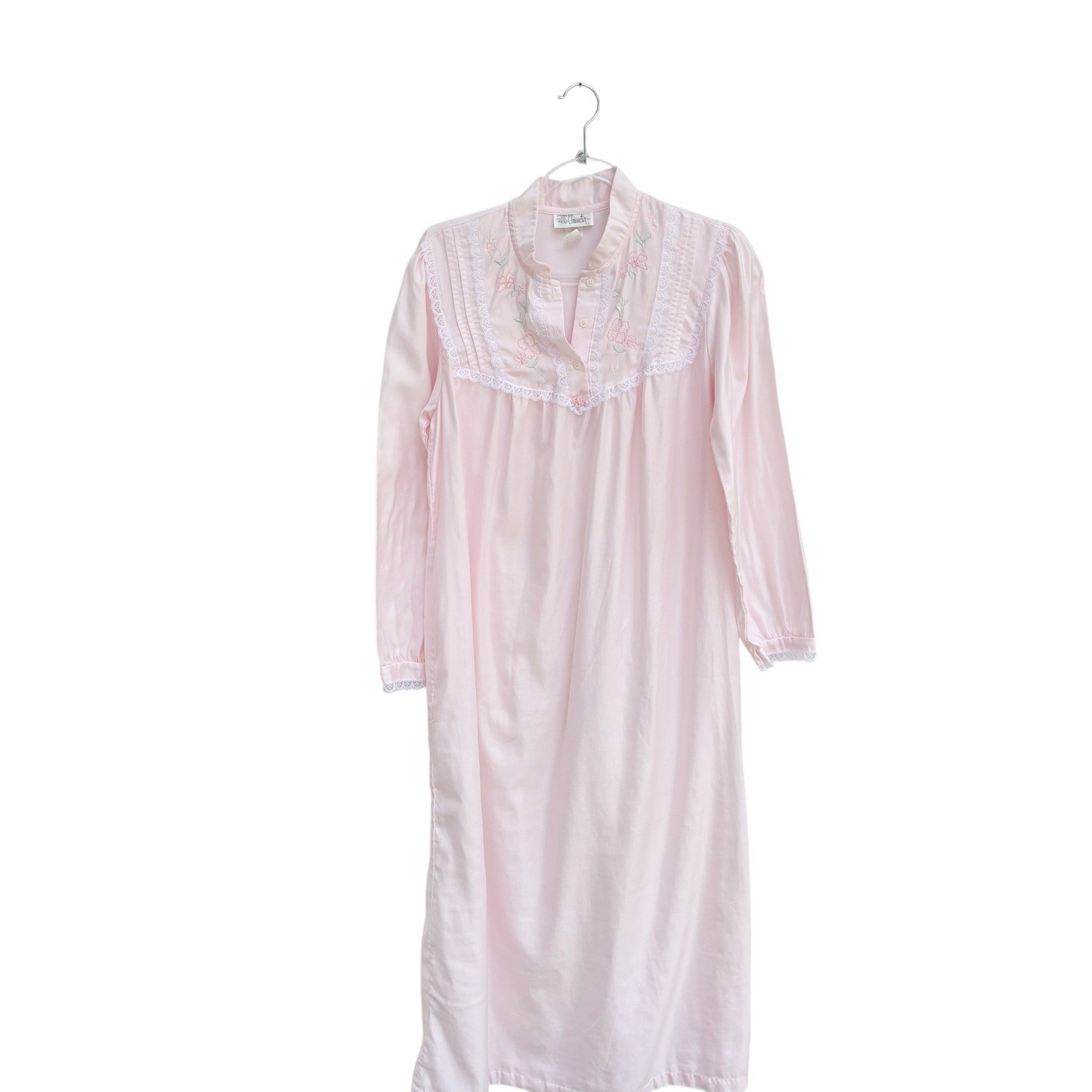Character Pink Satin Sheen Nightgown Size Small 19”x52” Vintage Modest Long Sl