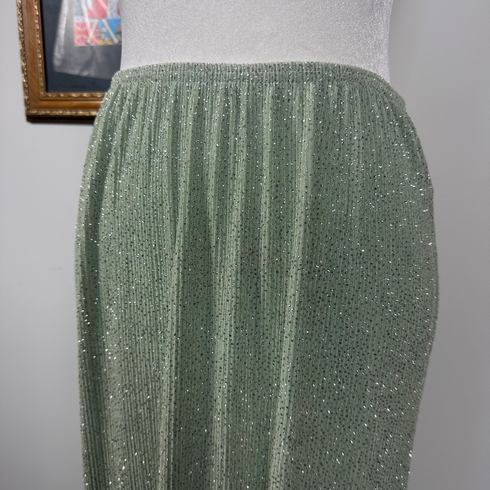 Vintage Mint Metallic Maxi Skirt – SIZE 12P Jeffrey & Dara Evenings Party
