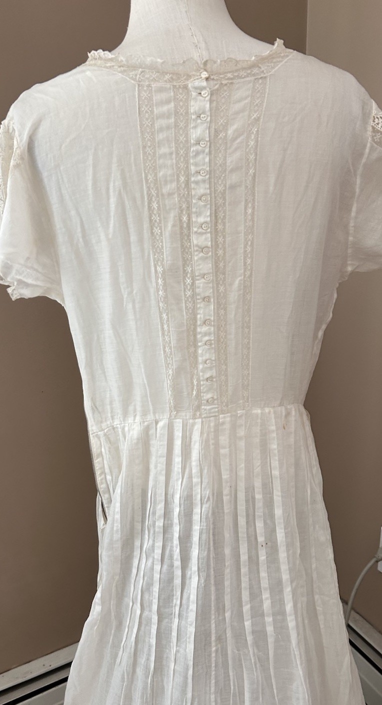 VTG Antique Edwardian 1900’s EMBROIDERED Dress Sz M/L Off White BOHO Wedding